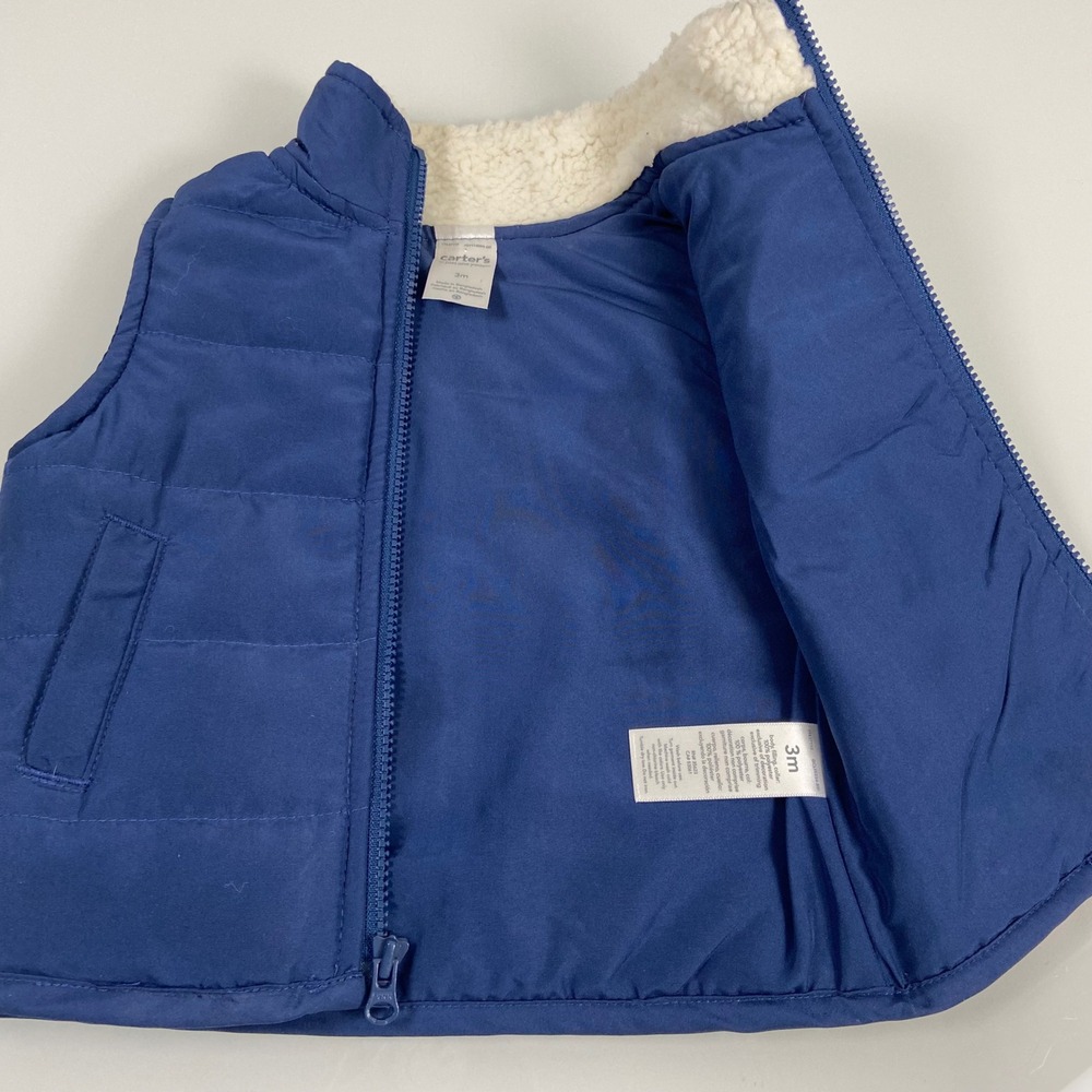 Carter's Kids 3M Navy Blue Puffer Vest NEW Sherpa Collar Quilted Zip Outdoor - Picture 4 of 5